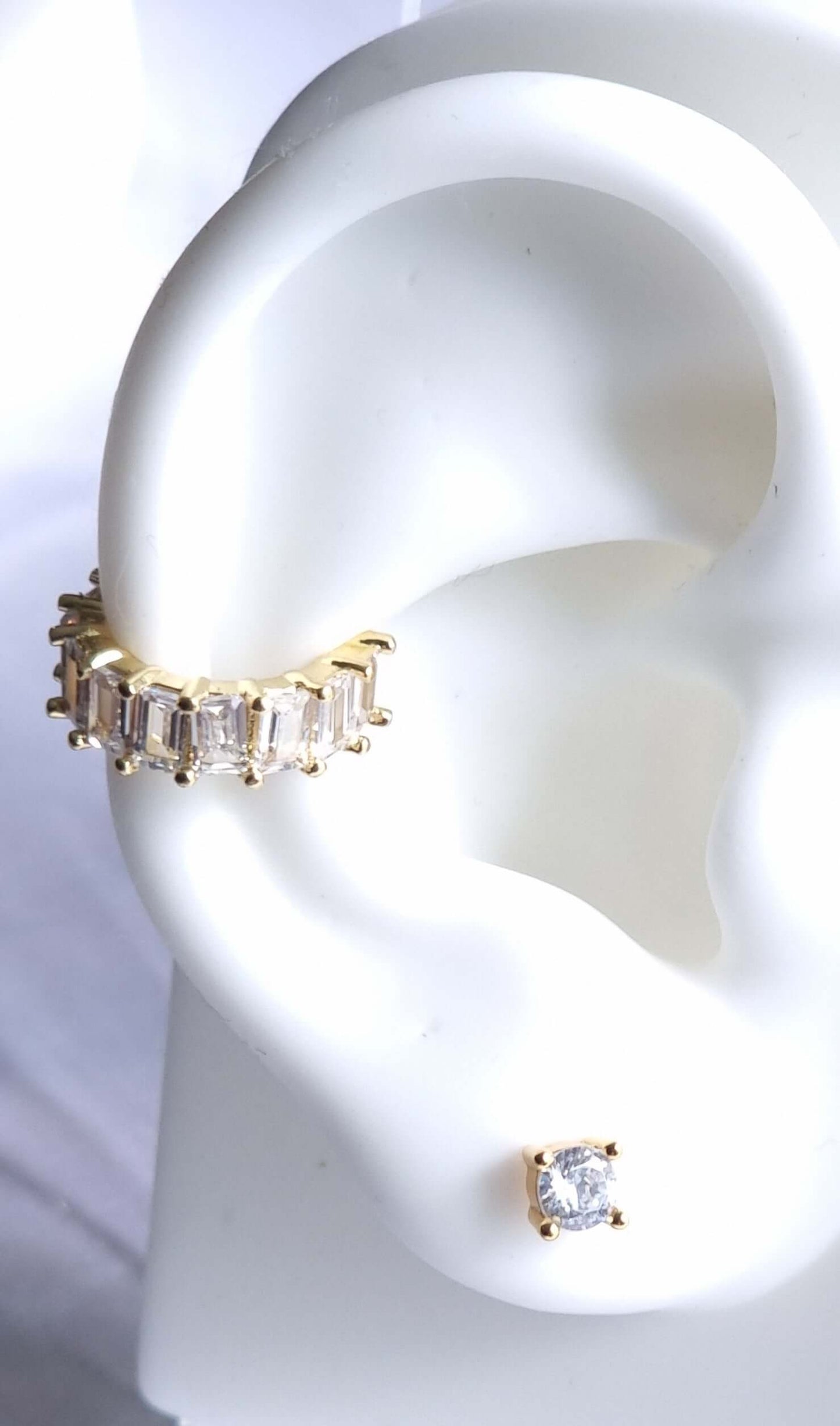 White and gold no piercing ear cuff