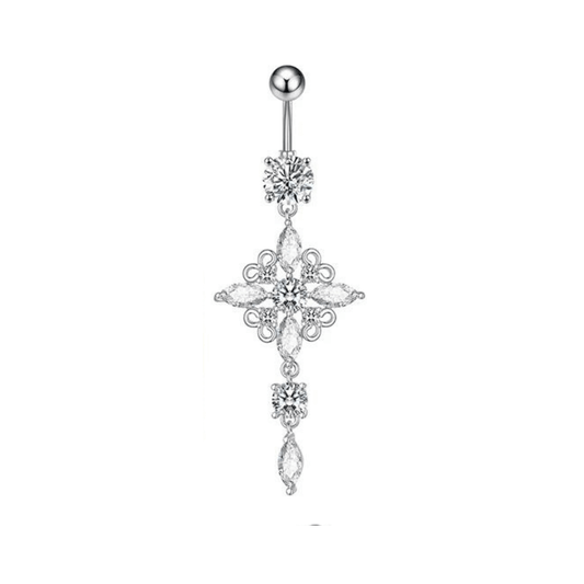 Belly button Piercing Dangle with a large Rhombus hanging Silver colour with white cubic zirconia.