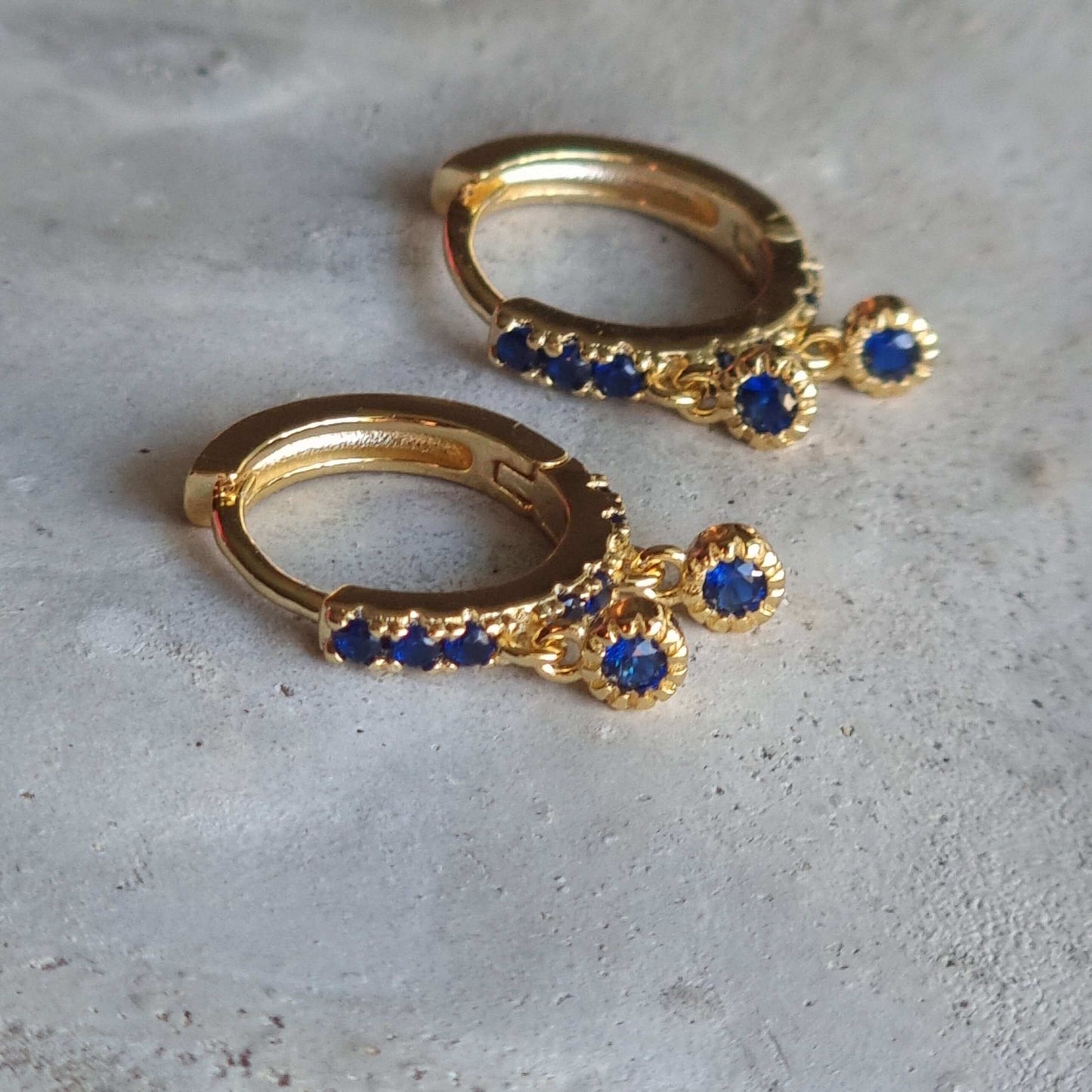 18K Gold plated blue Zirconia dangle Earrings