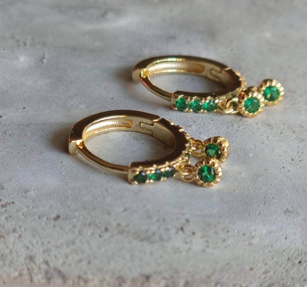 18K Gold plated green Zirconia dangle Earrings pair