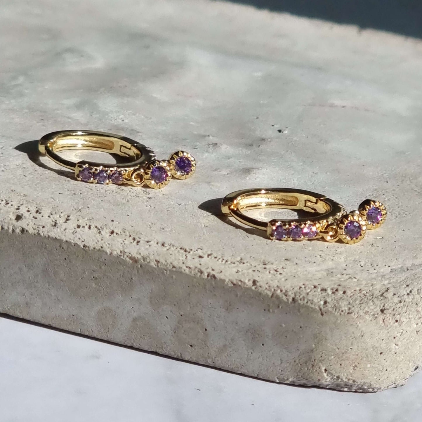 18K Gold plated purple Zirconia dangle Earrings