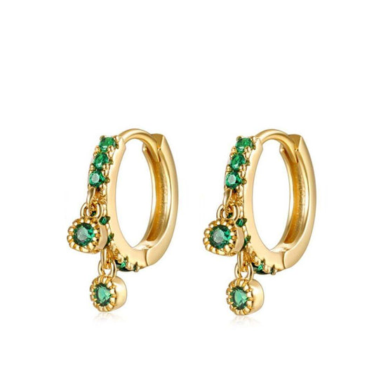 18K Gold plated green Zirconia hoop Earrings stock pic