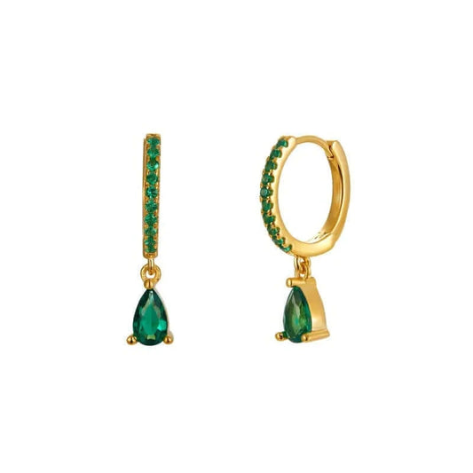 Gold plated Green Zirconia Droplet Earrings stock pic